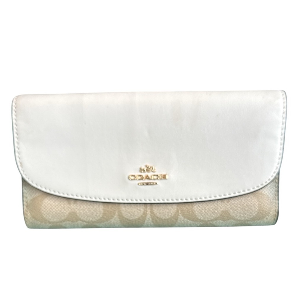 Coach White and Cream Women's Wallet fold leather coin card clutch wristlet - Picture 1 of 10